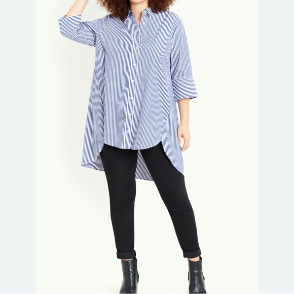 Zara Tops - Zara Blue Striped Button-Down Oversized Shirt
